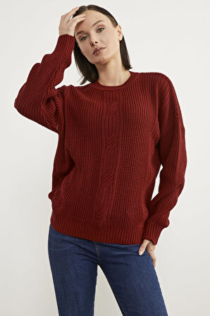 Petek Desenli Oversize Triko Kazak - Kırmızı