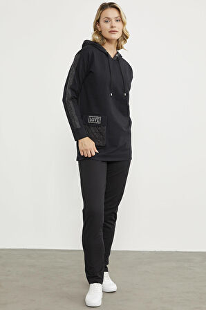 Rahat Kalıp Büyük Cepli Eşofman Takım - Siyah