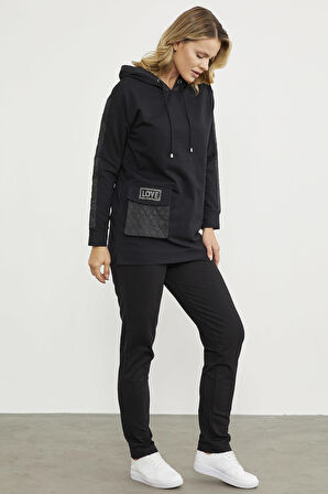 Rahat Kalıp Büyük Cepli Eşofman Takım - Siyah