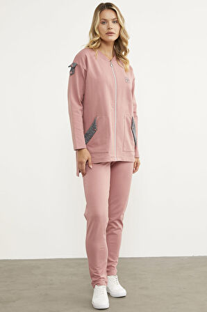 Sim Kumaş Kombinli Fermuarlı Takım - Gül