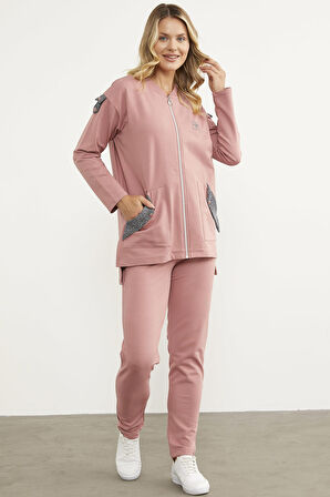 Sim Kumaş Kombinli Fermuarlı Takım - Gül