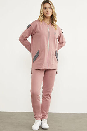 Sim Kumaş Kombinli Fermuarlı Takım - Gül