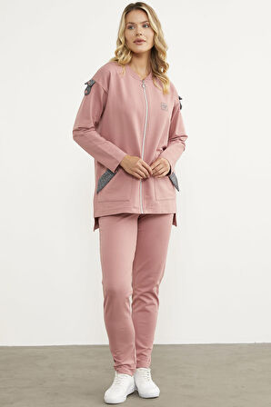 Sim Kumaş Kombinli Fermuarlı Takım - Gül