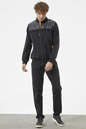 Kapitone Kombinli Fermuarlı Eşofman Takım - Siyah