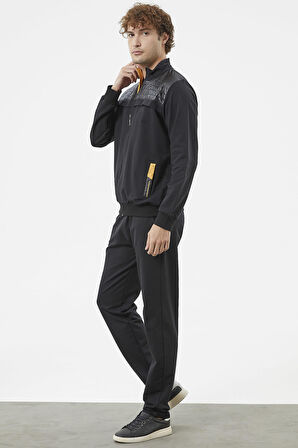 Kapitone Kombinli Fermuarlı Eşofman Takım - Siyah