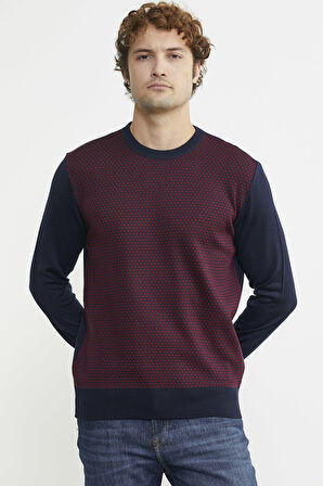 Sıfır Yaka Jakarlı Regular Fit Triko Kazak - Lacivert