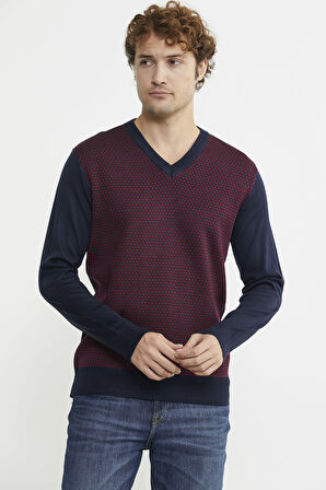 Regular Fit Jakarlı Yünlü Triko Kazak - Lacivert