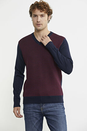 Regular Fit Jakarlı Yünlü Triko Kazak - Lacivert