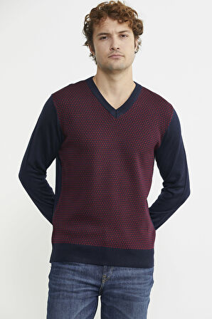 Regular Fit Jakarlı Yünlü Triko Kazak - Lacivert