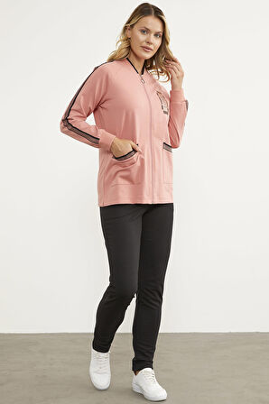 Taş Baskılı Tunik Eşofman Takım - Pembe
