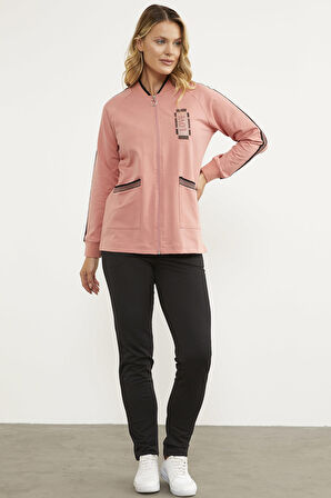 Taş Baskılı Tunik Eşofman Takım - Pembe