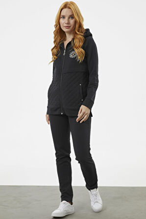 Kapüşonlu Kapitone Detaylı Eşofman Takım - Siyah