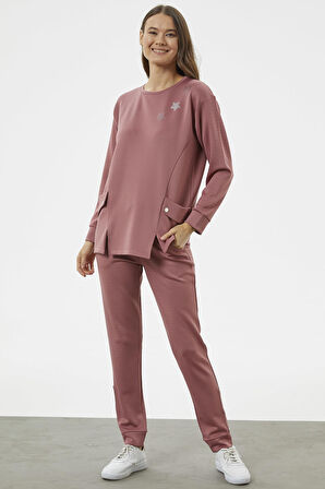 Torba Cep Detaylı Oversize Eşofman Takım - Gül