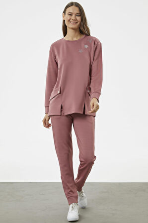 Torba Cep Detaylı Oversize Eşofman Takım - Gül