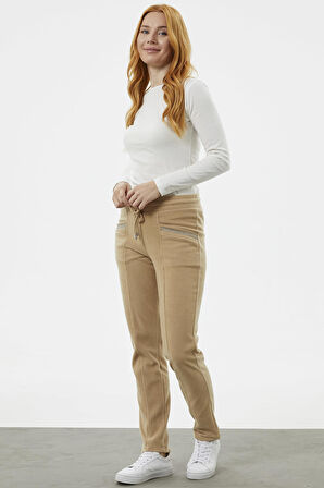 Cep Detaylı Polar Eşofman Altı - Kamel