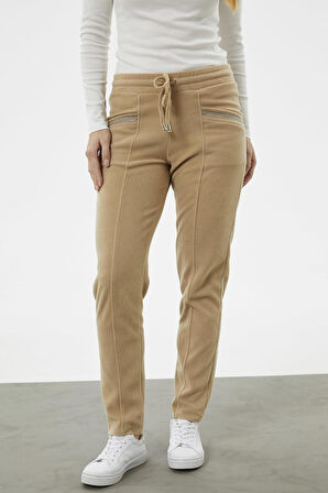 Cep Detaylı Polar Eşofman Altı - Kamel