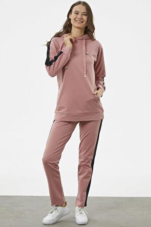 Çift Renk Kapüşonlu Eşofman Takım - Gül