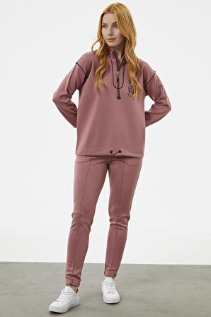 Dik Yaka Rahat Kalıp Eşofman Takım - Gül