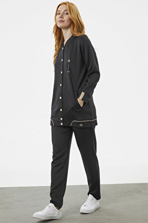 Büyük Beden Tunik Eşofman Takım - Siyah