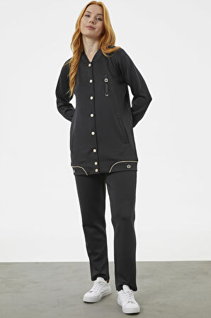 Büyük Beden Tunik Eşofman Takım - Siyah