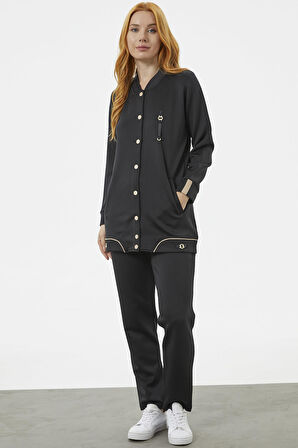 Büyük Beden Tunik Eşofman Takım - Siyah