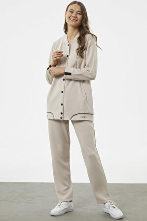 Büyük Beden Tunik Eşofman Takım - Taş