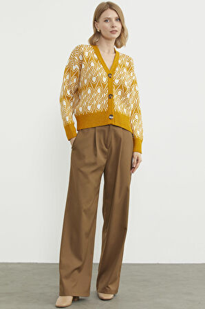 Çift Renk Düğmeli Kalın Triko Hırka - Güneş