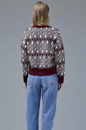 Çift Renk Düğmeli Kalın Triko Hırka - Bordo