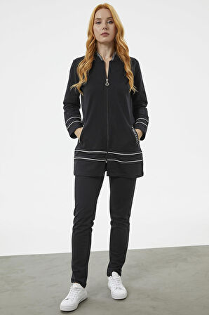 Büyük Beden Tunik Eşofman Takım - Siyah