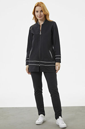 Büyük Beden Tunik Eşofman Takım - Siyah