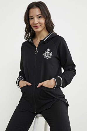 Nakış Detaylı Jogger Eşofman Takım - Siyah