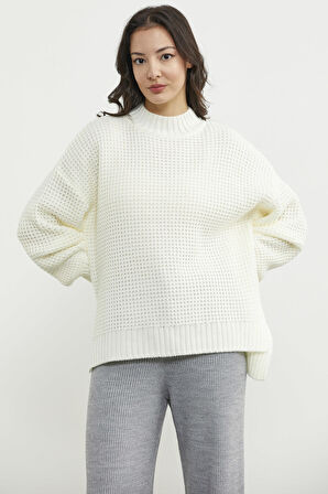 Arkası Uzun Salaş Triko Kazak - Kemik