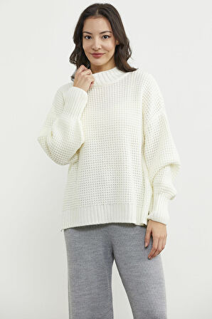 Arkası Uzun Salaş Triko Kazak - Kemik