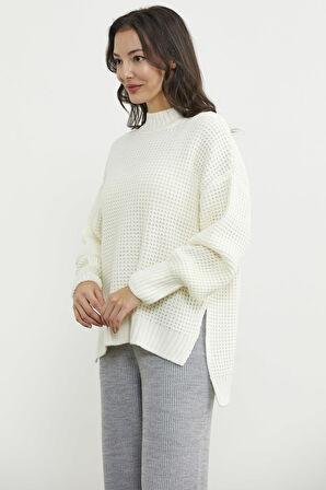 Arkası Uzun Salaş Triko Kazak - Kemik