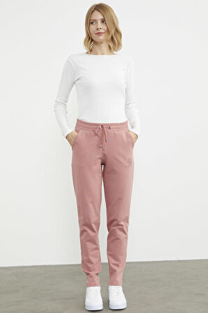 Yüksek Bel İki İplik Eşofman Altı - Gül Kurusu