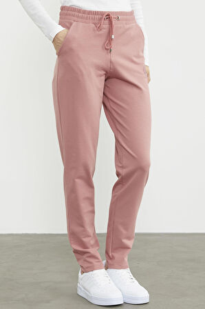 Yüksek Bel İki İplik Eşofman Altı - Gül Kurusu