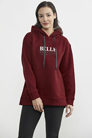 Kapüşonlu İçi Pamuklu Kalın Sweatshirt - Bordo