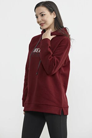 Kapüşonlu İçi Pamuklu Kalın Sweatshirt - Bordo