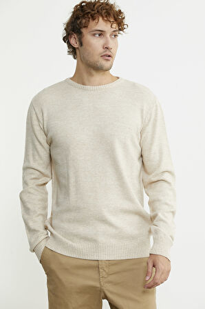 Basic Sıfır Yaka Triko Kazak - Taş