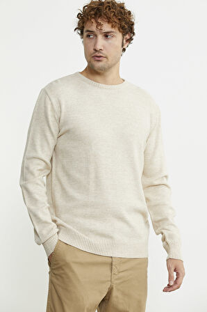 Basic Sıfır Yaka Triko Kazak - Taş