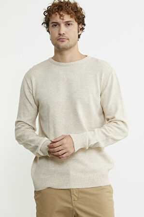 Basic Sıfır Yaka Triko Kazak - Taş