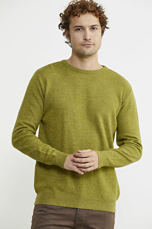 Basic Sıfır Yaka Triko Kazak - Yeşil