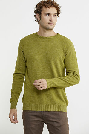 Basic Sıfır Yaka Triko Kazak - Yeşil