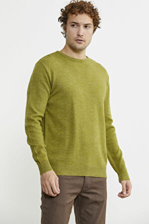 Basic Sıfır Yaka Triko Kazak - Yeşil