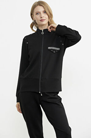 Taş Detaylı Scuba Eşofman Takım - Siyah