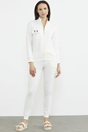 Fermuarlı Jogger Eşofman Takım - Ekru