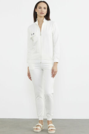 Fermuarlı Jogger Eşofman Takım - Ekru