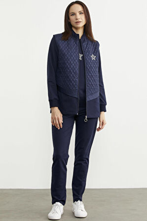 Kapitone Yelekli Üçlü Eşofman Takım - Lacivert