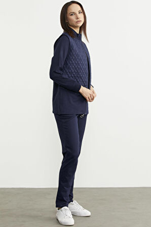 Kapitone Yelekli Üçlü Eşofman Takım - Lacivert