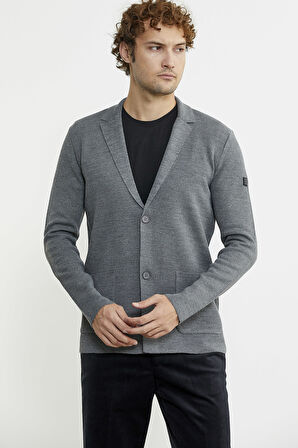 Düğmeli Cep Detaylı Triko Ceket - Füme